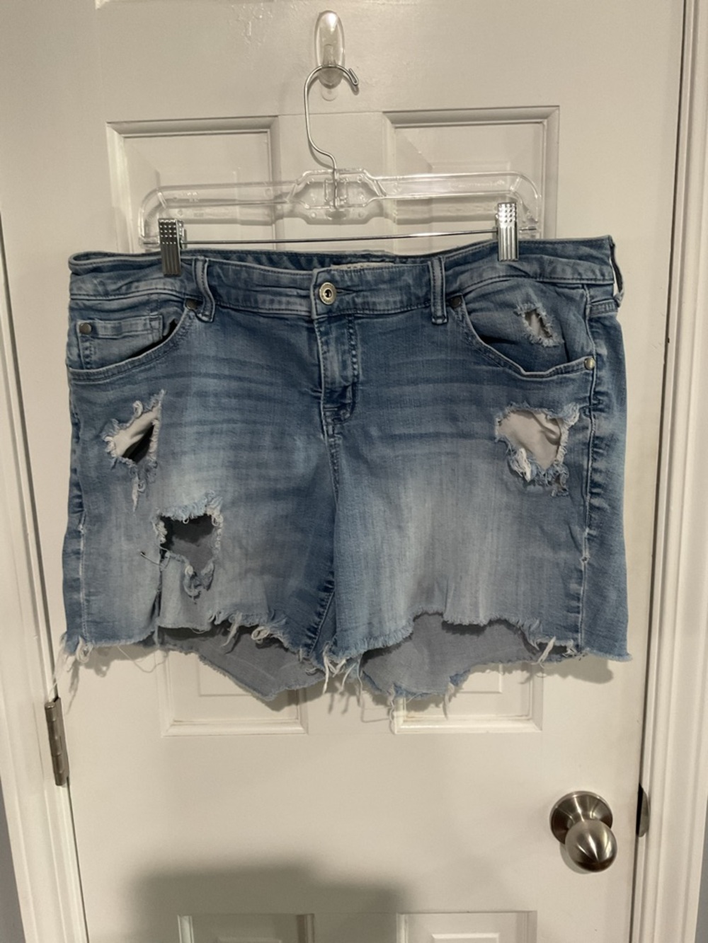 Torrid Highly Distressed Light Blue Denim Cutoff Shorts Plus Size 18